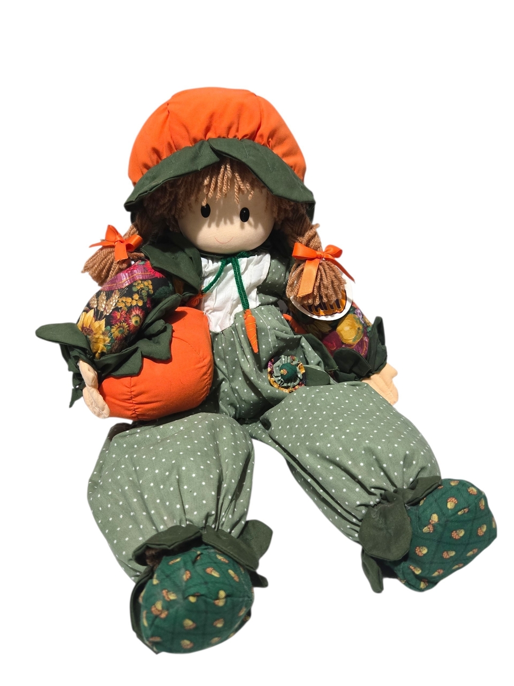 Vintage 1997 Joelson Industries Pumpkin Patty Rag Doll Plush Fall Halloween